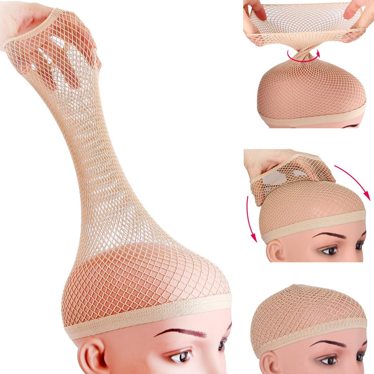 Dreamlover Wig Caps for Women, Hair Net for Wig, Mesh Wig Cap for Long Hair, Natural Nude, 2 Pieces