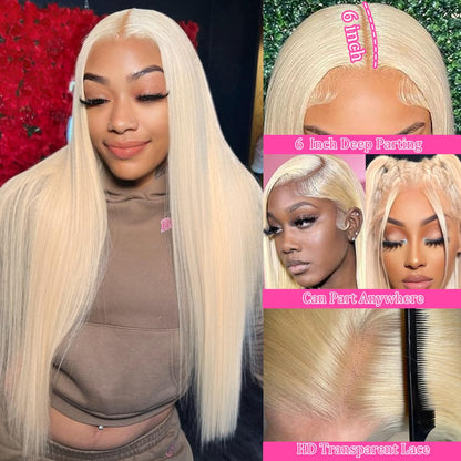 613 Lace Front Wig Human Hair 13x6 HD Transparent Blonde Lace Front Wigs Human Hair 180% Density Guleless Wigs Human Hair Pre Plucked 20 inch 613 HD Lace Frontal Wigs