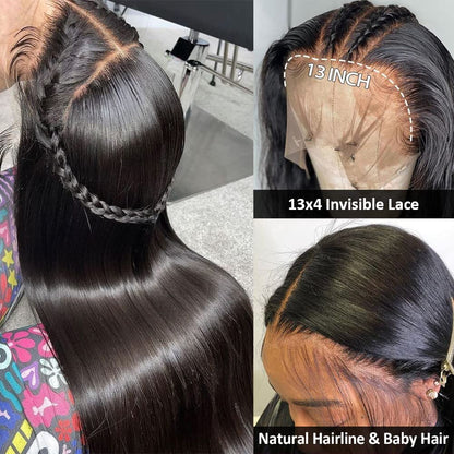 Hermosa 220% Density 30 inch HD Transparent 13x4 Lace Front Wigs Human Hair Pre Plucked 12A Glueless Straight Lace Frontal Human Hair Wigs for Black Women with Baby Hair