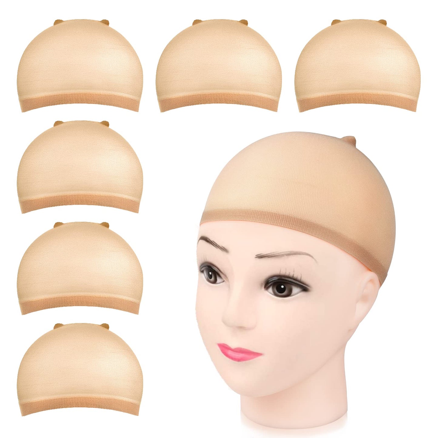 MORGLES Wig Cap, 6 Pcs Stretchy Nylon Wig Caps Stocking Wig Caps for Women, Light Brown