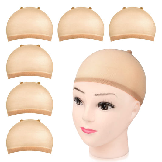 MORGLES Wig Cap, 6 Pcs Stretchy Nylon Wig Caps Stocking Wig Caps for Women, Light Brown