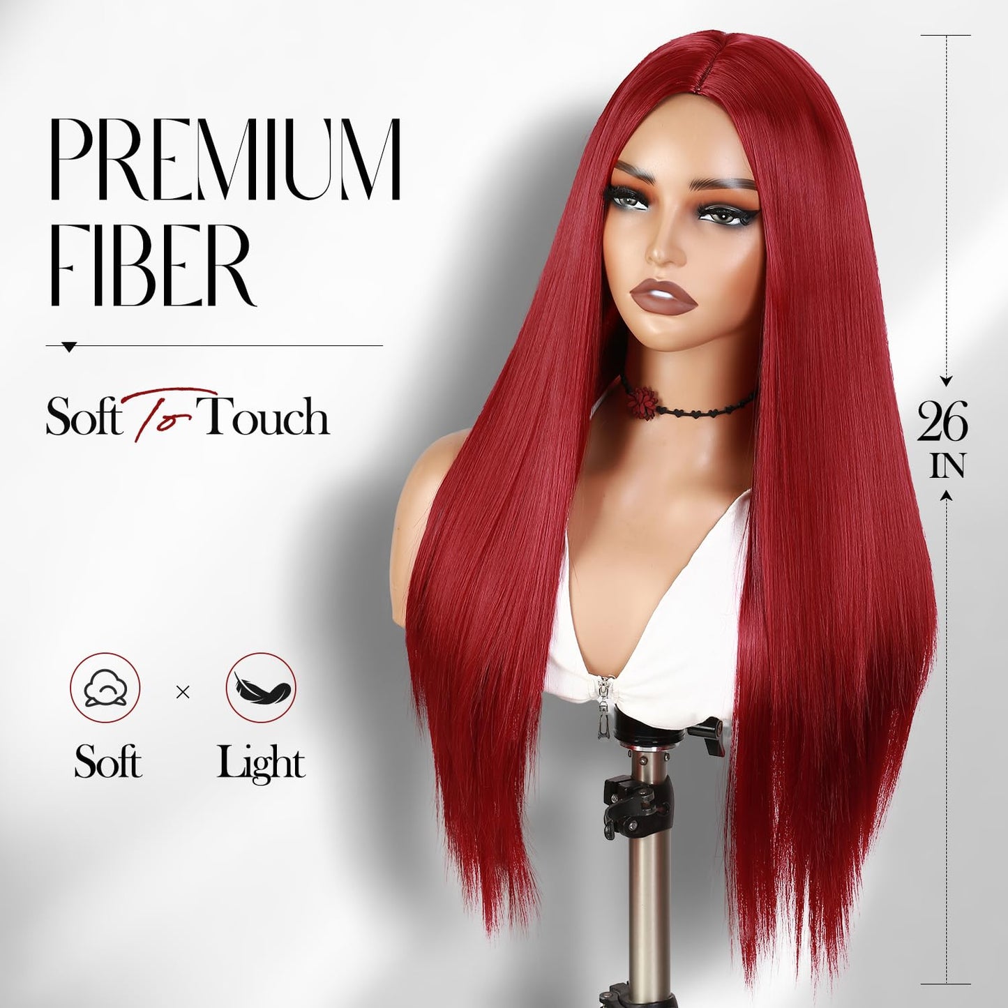 WIGER Red Wigs For Women Long Straight Red Hair Wig Middle Part Synthetic Colored Mermaid Cosplay Wig No Lace Nature Looking Girls Red Costume Full Wigs