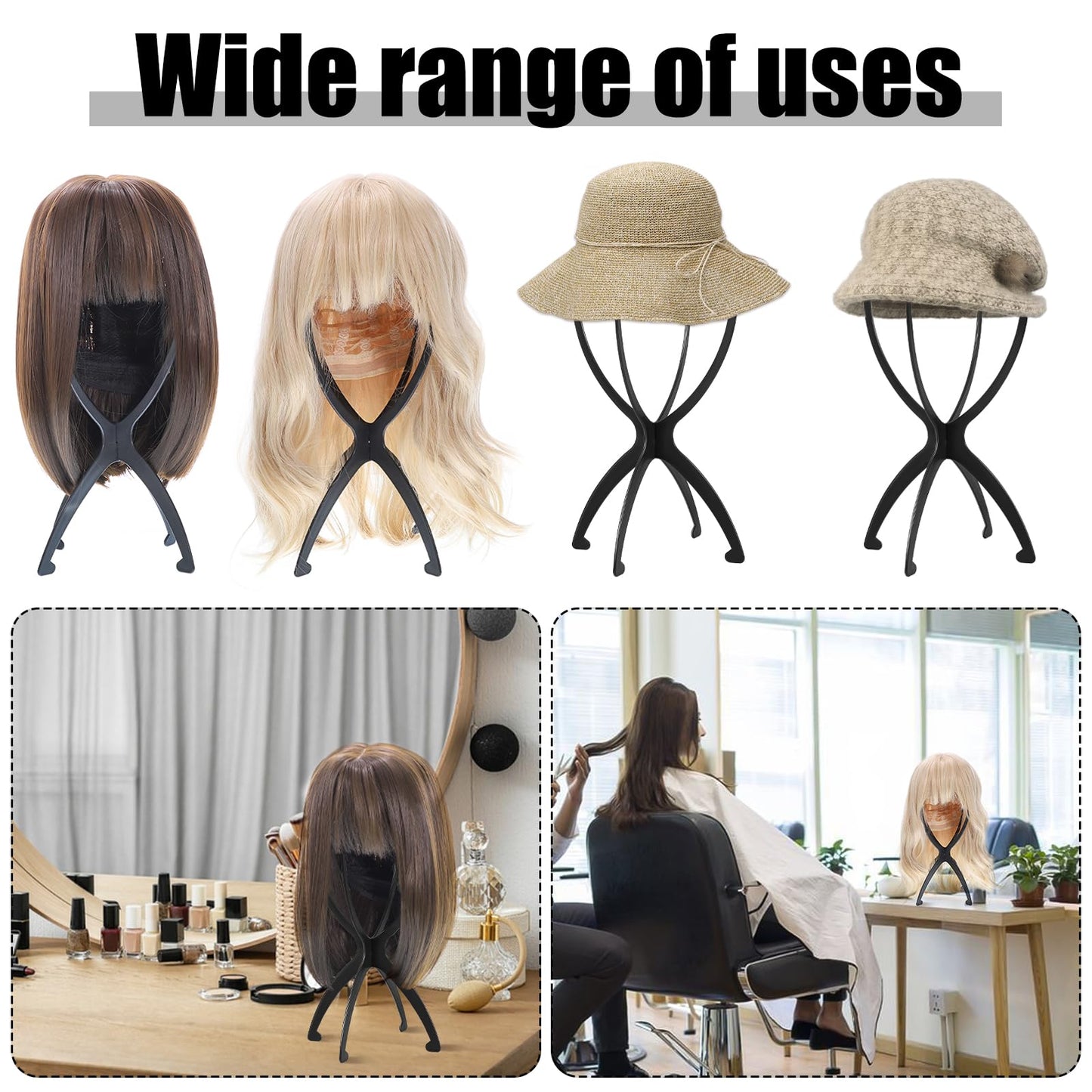 obeoby Wig Stand, Portable Wig Holder Wig Head Stand for All Wigs Travel Wig (black (6 pack))