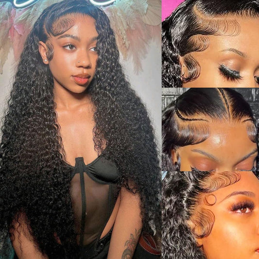 GIESWY 13x4 Lace Front Wigs Human Hair Pre Plucked 180% Density Brazilan Virgin Hair Deep Wave HD Transparent Lace Front Wigs Human Hair Glueless Wigs for Women (Natural Black 26 inch)