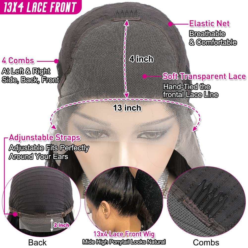 Hermosa 13x4 HD Straight Frontal Wigs 180% Density Transparent Lace Front Wigs Human Hair Pre Plucked with Baby Hair Soft 9A Wigs for Black Women 22 Inch