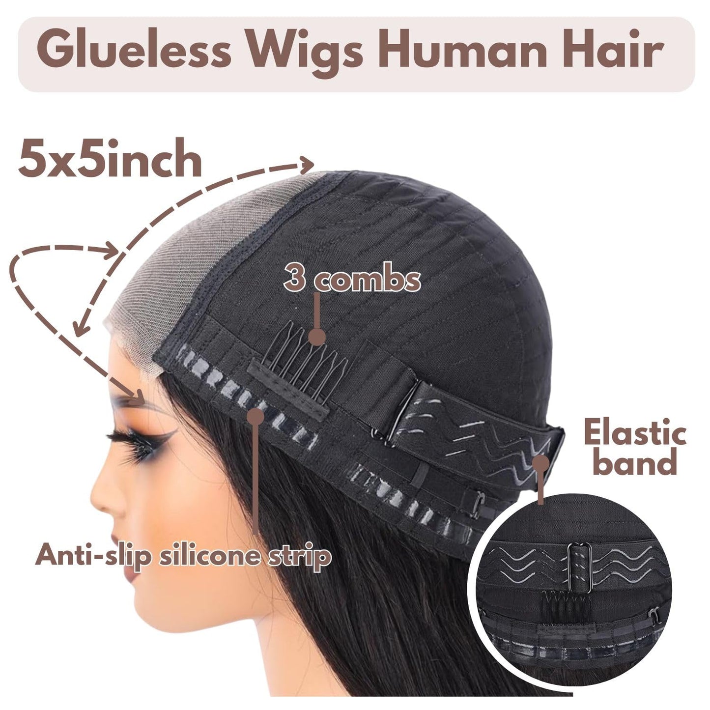Wear and Go Glueless Wigs Human Hair Pre Plucked Pre Cut Deep Wave Lace Front Wigs 200 Density 5x5 HD Lace Closure Wigs Human Hair No Glue Ready to Wear Wig for Beginner (natural color, 18 inch)