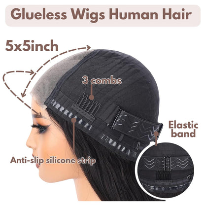 Wear and Go Glueless Wigs Human Hair Pre Plucked Pre Cut Deep Wave Lace Front Wigs 200 Density 5x5 HD Lace Closure Wigs Human Hair No Glue Ready to Wear Wig for Beginner (natural color, 18 inch)