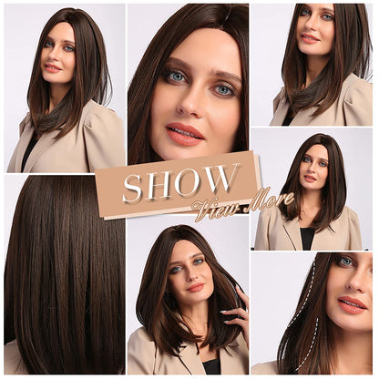 HAIRCUBE Short Dark Brown Bob Wigs Shoulder Length Wigs for Women Middle Part Heat Resistant Fibre Synthetic Wig Daily Natural looking