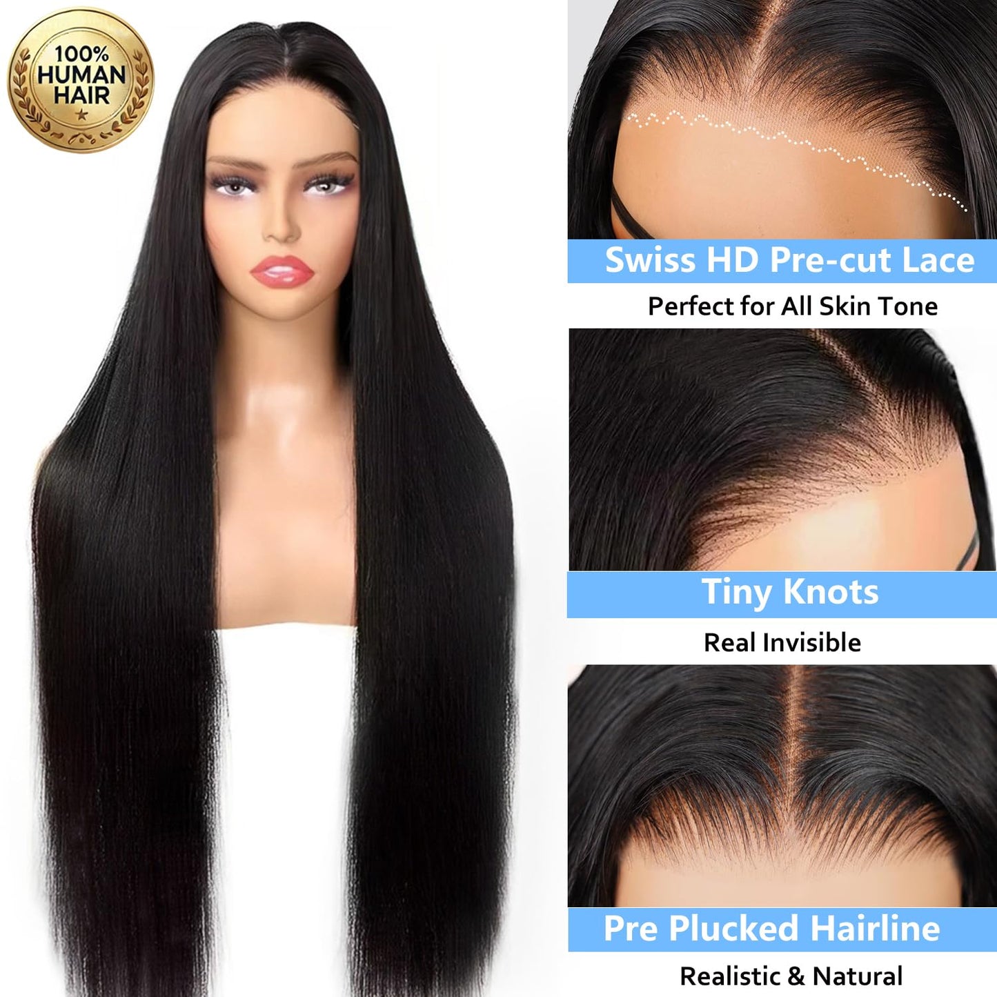 CUTE BEIN 210 Density 6X4 Glueless Wigs,100% Human Hair, [2-year life, 220g],HD Lace Closure Wigs Glueless Wear and Go Wig Pre Plucked Pre Cut,Straight Wigs for Black Women Middle Part 26 Inch