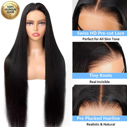 CUTE BEIN 210 Density 6X4 Glueless Wigs,100% Human Hair, [2-year life, 220g],HD Lace Closure Wigs Glueless Wear and Go Wig Pre Plucked Pre Cut,Straight Wigs for Black Women Middle Part 26 Inch