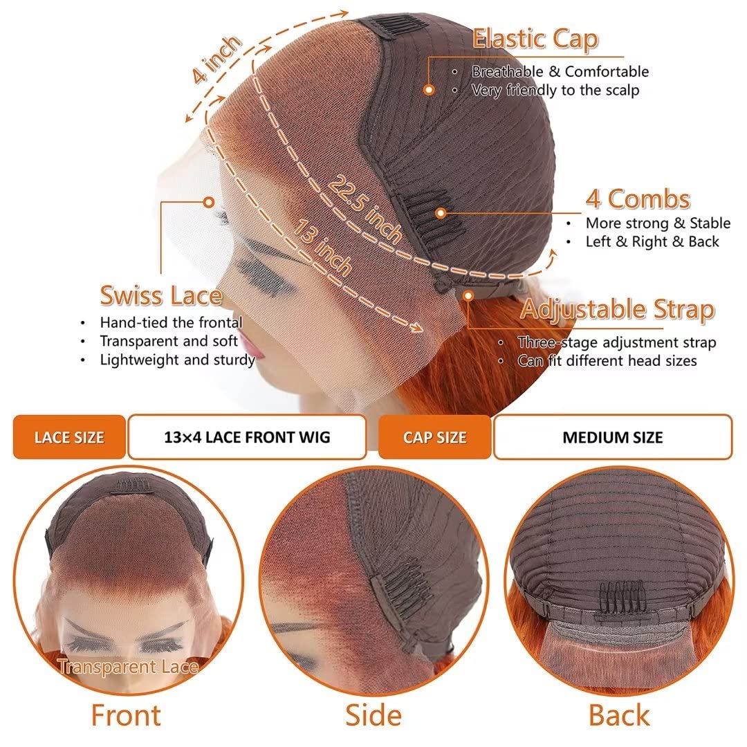 Daules Ginger Curly Lace Front Wigs Human Hair Deep Wave for Women 13x4 HD Transparent Pre Plucked Curly Wigs 180% Density Orange Colored Glueless Wig Super Soft True to length 34 Inch