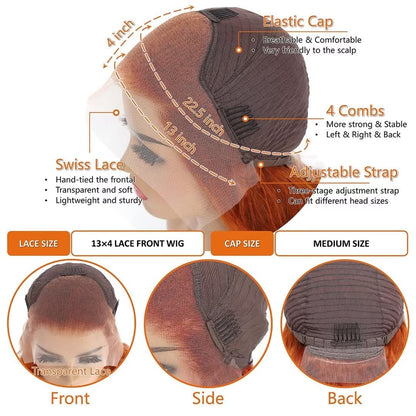 Daules Ginger Curly Lace Front Wigs Human Hair Deep Wave for Women 13x4 HD Transparent Pre Plucked Curly Wigs 180% Density Orange Colored Glueless Wig Super Soft True to length 34 Inch