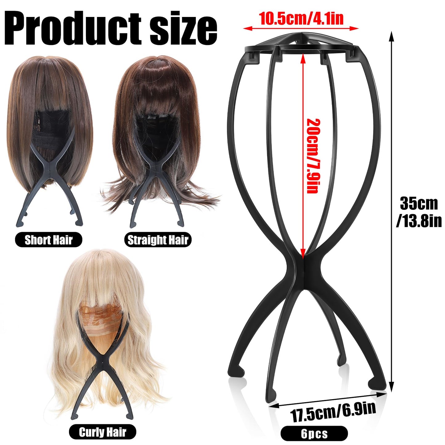 obeoby Wig Stand, Portable Wig Holder Wig Head Stand for All Wigs Travel Wig (black (6 pack))