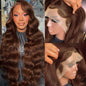 200 Density 13X6 Chocolate Brown Body Wave Lace Front Wigs Human Hair 13x6 HD Transparent Lace Front Wigs For Women Auburn Brown Colored with Baby Hair Glueless Wigs Human Hair Full And Thick(20 Inch)
