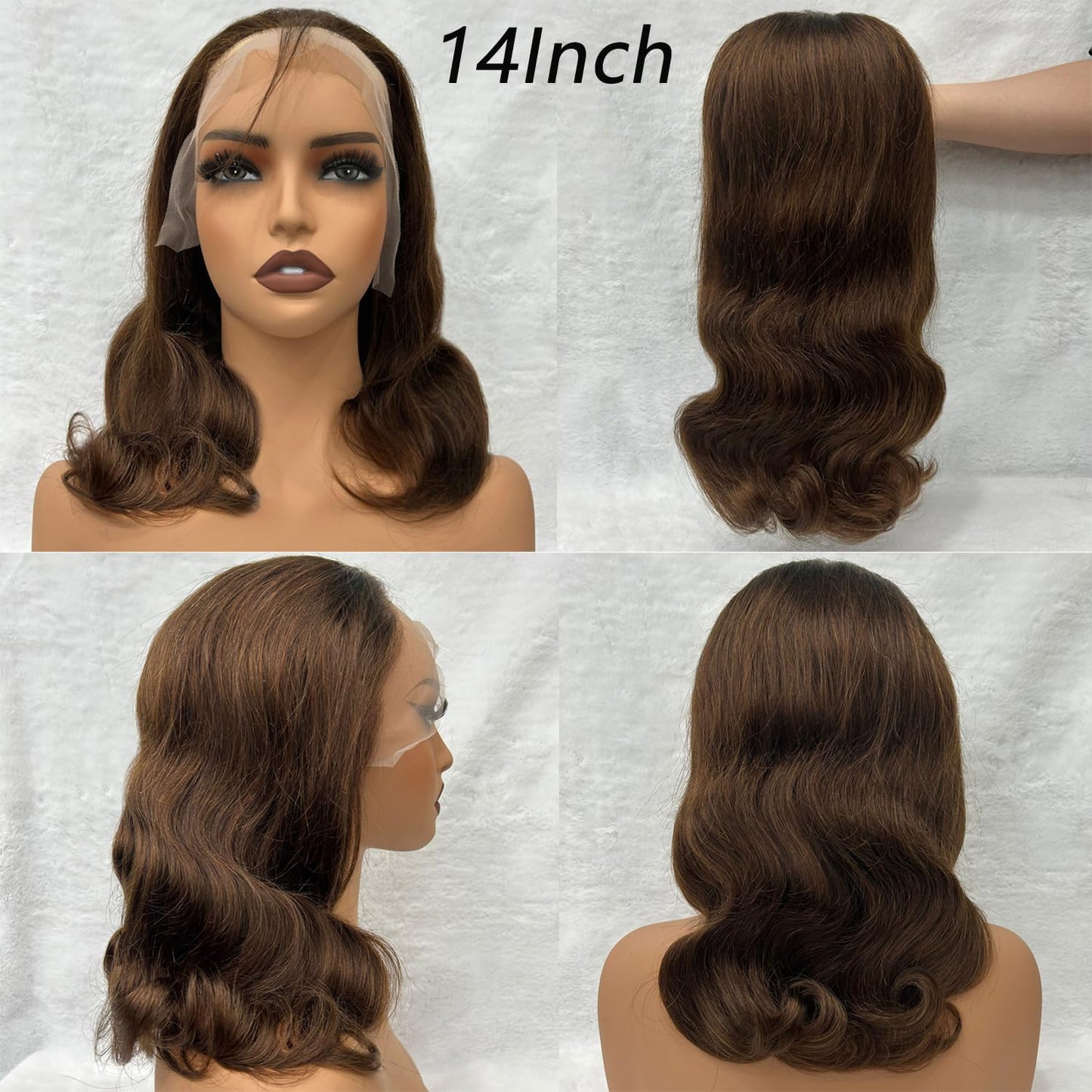 Brown Bob Wig Human Hair 13x4 Frontal Lace Wig 16 Inch Body Wave HD Lace Front Wigs Human Hair Pre Plucked Glueless Bob Wigs for Women (#4 Brown, 16 Inch)