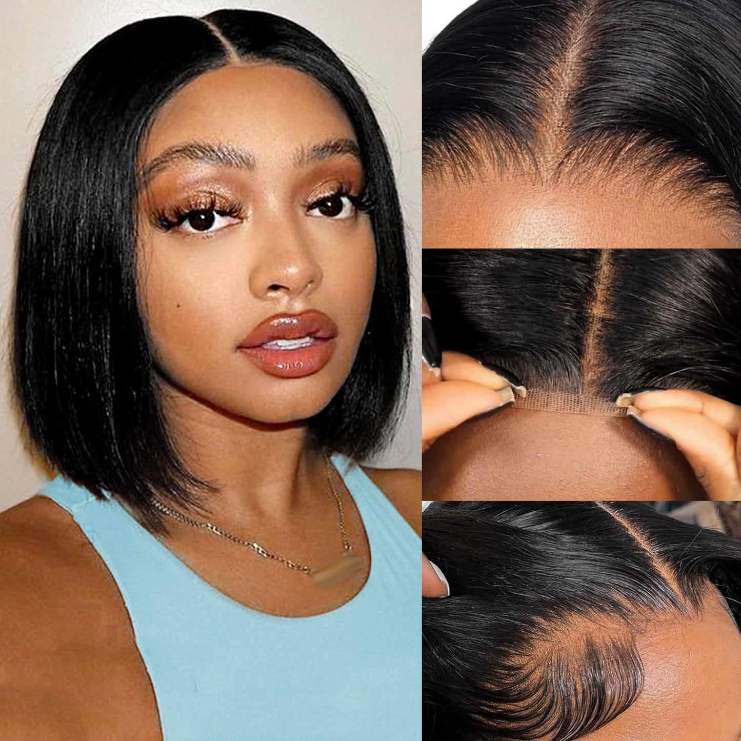 EQ DUOUPA Wear and Go Glueless Wig Human Hair Pre Plucked Pre Cut 5X5 HD Lace Closure Bob Wigs for Black Women Straight Short Bob Wigs Human Hair Glueless For Beginners 180% Density 12 inch
