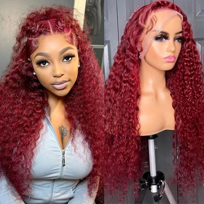 Bworto 30 Inch Burgundy Wig Human Hair 99j Burgundy 13x6 Deep Wave Lace Front Wigs Human Hair Pre Plucked HD Transparent Lace Frontal Wigs for Black Women Red Colored Wig