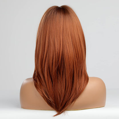 Alanhair Auburn Wigs for Women,MEACO Long Layered Orange Wigs with Bangs Heat Resistant Synthetic Fibre Wigs(pelucas de cabello natural)
