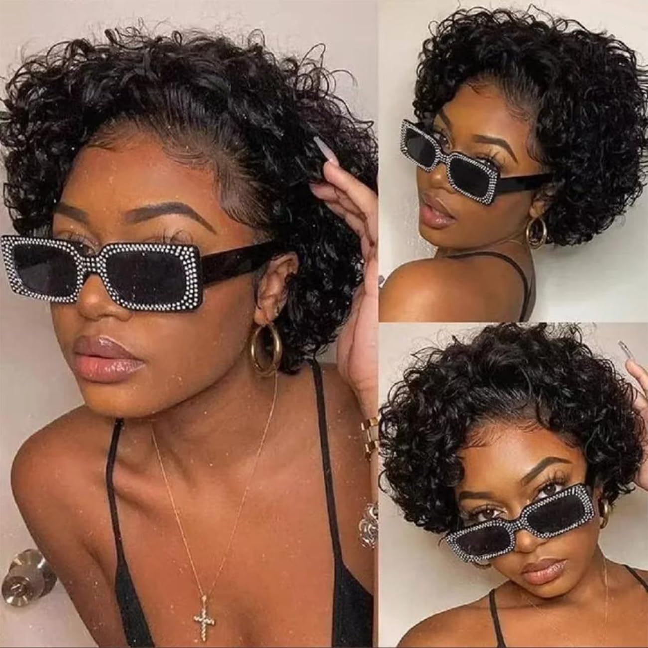 Pixie Cut Short Bob Glueless Frontal Wigs Human Hair Pre Plucked Deep Wave 13x4 Hd Lace Front Curly Wigs for Black Women Glueless Wig 6 Inch
