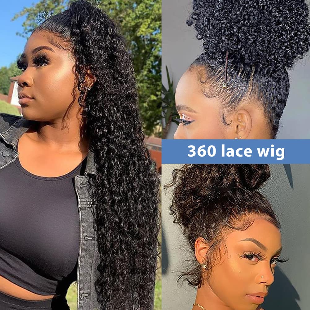Hidden Strap 360 Full Lace Front Wigs Human Hair Invisible Strap Pre Plucked Bleached Konts Pre Cut Lace Deep Wave HD Lace Frontal Wig with Drawstring Natural Hairline 360 Glueless Wigs(18inch)