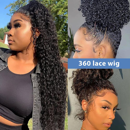 Hidden Strap 360 Full Lace Front Wigs Human Hair Invisible Strap Pre Plucked Bleached Konts Pre Cut Lace Deep Wave HD Lace Frontal Wig with Drawstring Natural Hairline 360 Glueless Wigs(18inch)