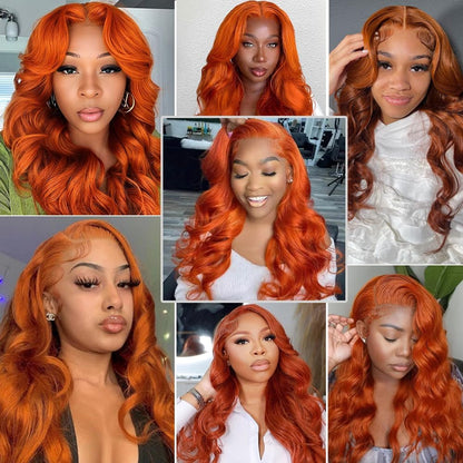 28 Inch Ginger Lace Front Wigs Human Hair 13x6 HD Lace Front Wigs Body Wave Human Hair Orange Colored Glueless Lace Frontal Wig Human Hairs Pre Plucked Lace Wig For Black Women