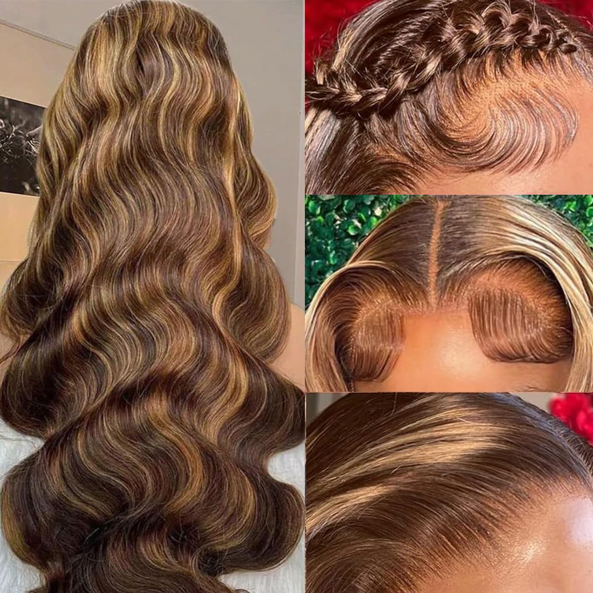 SFD 26 Inch Ombre Lace Front Wig Human Hair 220% Density 13x6 lace front wigs human hair Body Wave 4/27 Blonde Brown Highlight Wig Pre Plucked for Women (honey blonde Piano Colored)