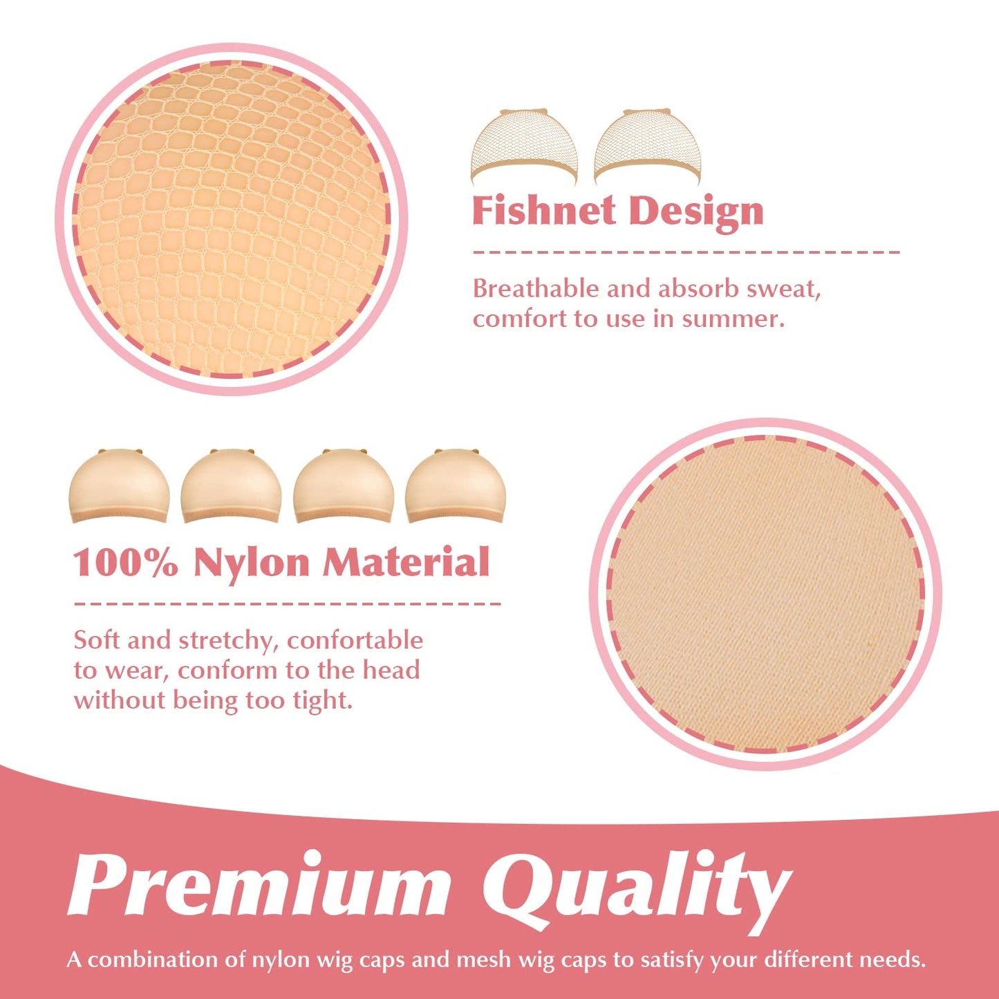 MORGLES 4Pcs Nylon Wig Caps with 2Pcs Mesh Net Wig Cap for Women Non Slip Lace Front Nude
