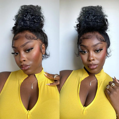 Healthair Deep Wave Lace Front Wig 360 Lace Front Wigs Human Hair Invisi Strap Pre Bleached Pre Cut Lace Pre Plucked Human Hair Wigs for Black Women 12inch