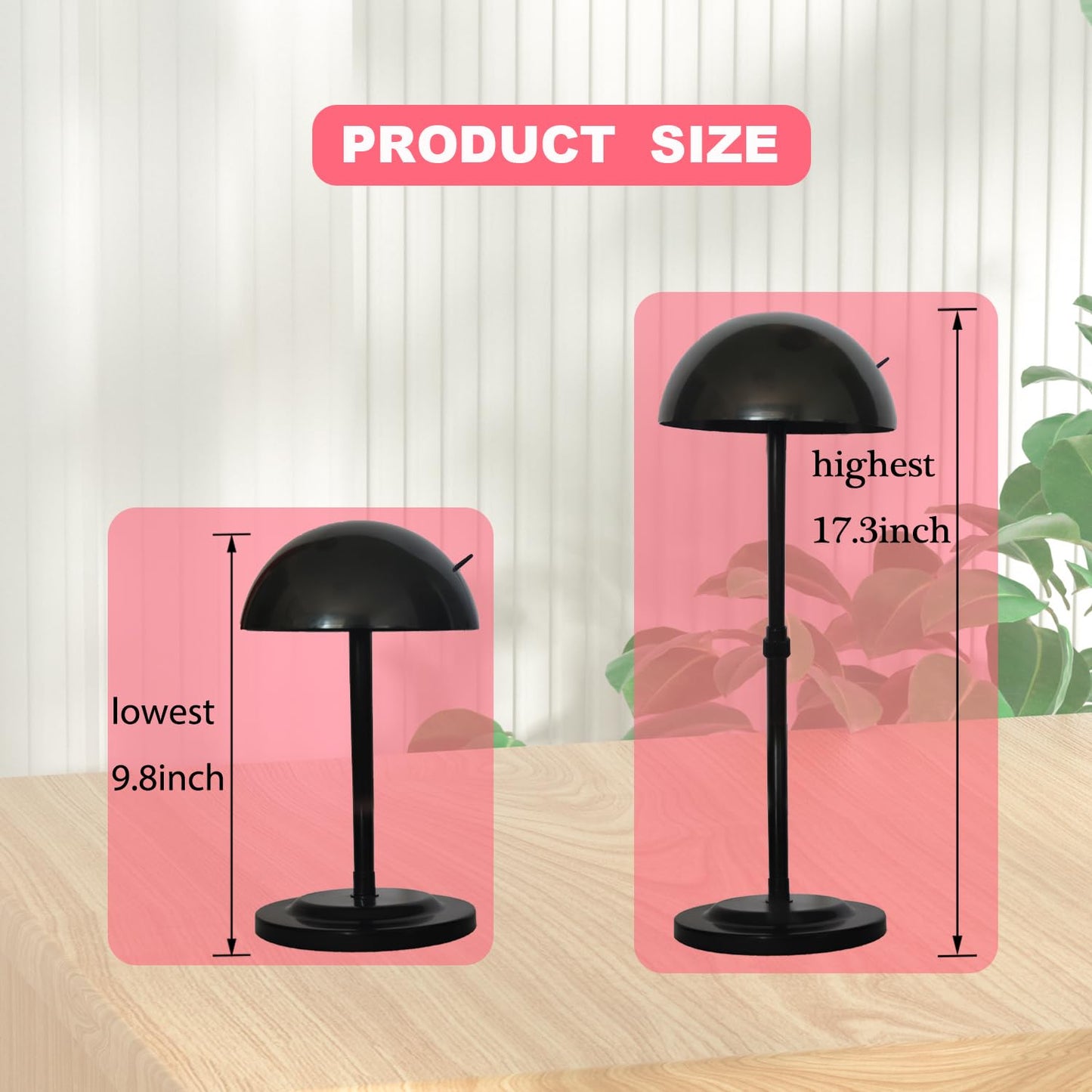 Wig Stand 1PC Adjustable Height Black Plastic Wig Head Stand Portable Wig Holder Stands Non-Slip Wig Head Holders Sturdy for Multiple Wigs and Hats Styling Drying Display