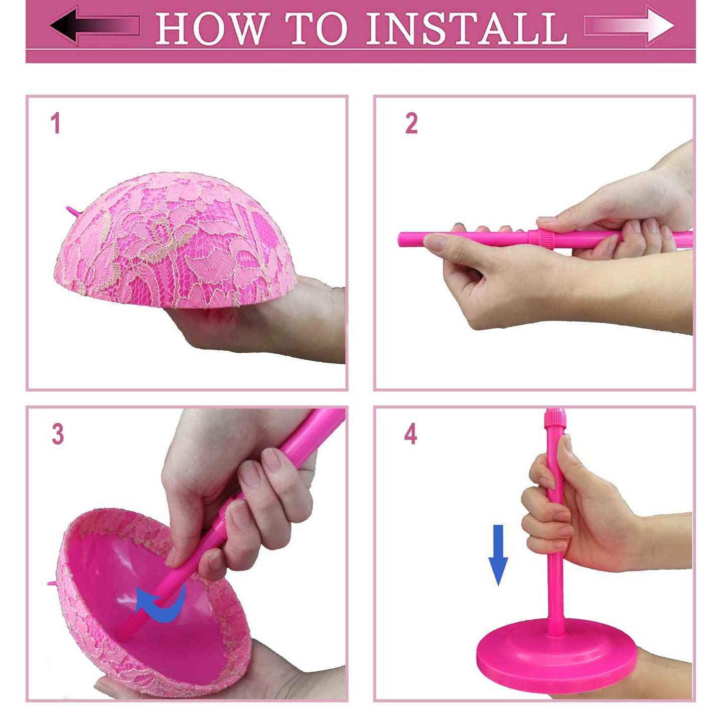 Wig Stand Pink 1PC Adjustable Height Portable Wig Holder Stands Non-Slip Wig Head Holders Sturdy Plastic Wig Head Stand for Multiple Wigs and Hats Styling Drying Display