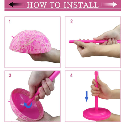 Wig Stand Pink 1PC Adjustable Height Portable Wig Holder Stands Non-Slip Wig Head Holders Sturdy Plastic Wig Head Stand for Multiple Wigs and Hats Styling Drying Display