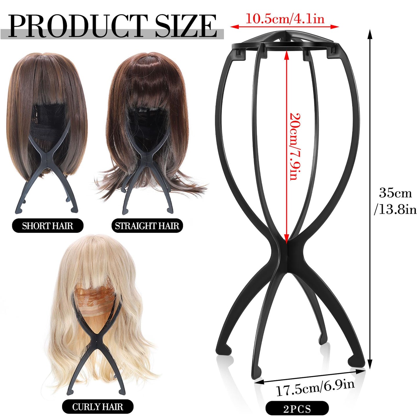 obeoby Wig Stand, Portable Wig Holder Wig Head Stand for All Wigs Travel Wig (black(3pack))