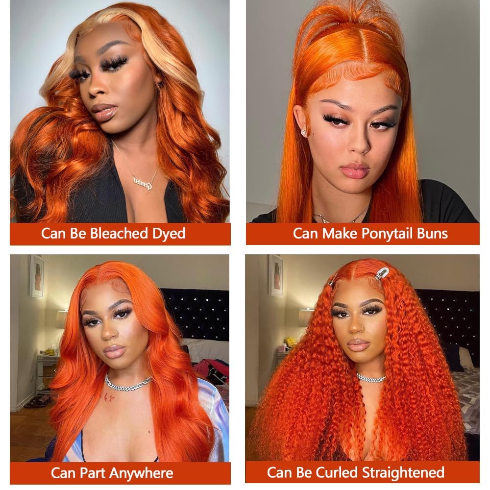 dorbess Orange Ginger Wig Human Hair 13x6 Body Wave Lace Front Wigs Human Hair 350# Colored Ginger Transparent HD Lace Front Wig Pre Plucked Glueless Human Hair Wigs 18 Inch