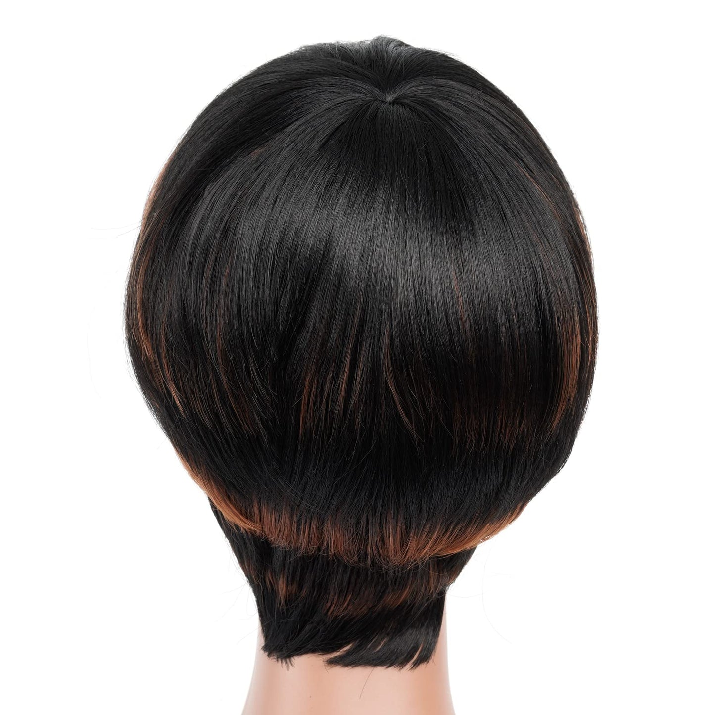 ToyoTress Short Pixie Cut Wigs - 4 Inch Black Mix Brown Short Layered Wig For Black Women, Light Yaki Straight Daily Costume Synthetic Hair Wigs Heat Resistant (4 Inch, SP1B/30)