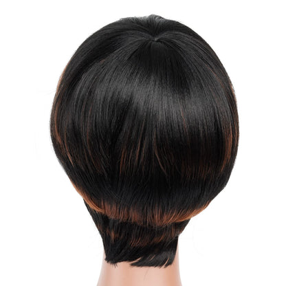 ToyoTress Short Pixie Cut Wigs - 4 Inch Black Mix Brown Short Layered Wig For Black Women, Light Yaki Straight Daily Costume Synthetic Hair Wigs Heat Resistant (4 Inch, SP1B/30)