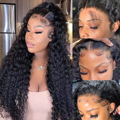 GIESWY 13x4 Lace Front Wigs Human Hair 180% Density Deep Wave Frontal Wigs Human Hair Pre Plucked with Baby Hair Glueless Wigs Human Hair for Black Women, 20 Inch