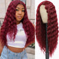 Long Deep Wave Wig Burgundy Lace Front wigs 28 Inch Long Curly Synthetic Wigs for Women Fake Scalp Natural Crimps Curls Wig,Bug#