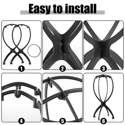 obeoby Wig Stand, Portable Wig Holder Wig Head Stand for All Wigs Travel Wig (black (6 pack))