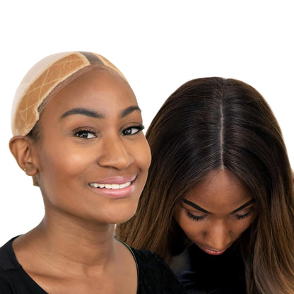 MILANO COLLECTION Lace Wig Grip Cap for Women, Adjustable Wig Caps for Women Non Slip with Headband to Secure Lace Top Perfectly in Place, Tension-Free, One Size Fits All, 2 Pack, Nude