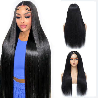 V Part Wig Human Hair Straight Human Hair Wigs Upgrade U Part Human Hair Wig for Women No Leave Out No Sew In 200% Density Natural Color 26 Inch
