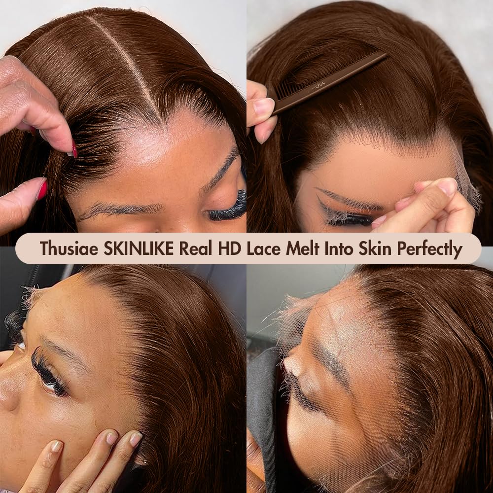 SKINLIKE Real HD Lace Frontal Wigs, 13x6 Full Frontal Curly 250% Density Pre-Plucked Bleached Knots Invisible HD Lace Wig Chocolate Brown Human Hair Wig 26Inch