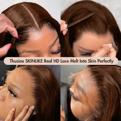 SKINLIKE Real HD Lace Frontal Wigs, 13x6 Full Frontal Curly 250% Density Pre-Plucked Bleached Knots Invisible HD Lace Wig Chocolate Brown Human Hair Wig 26Inch