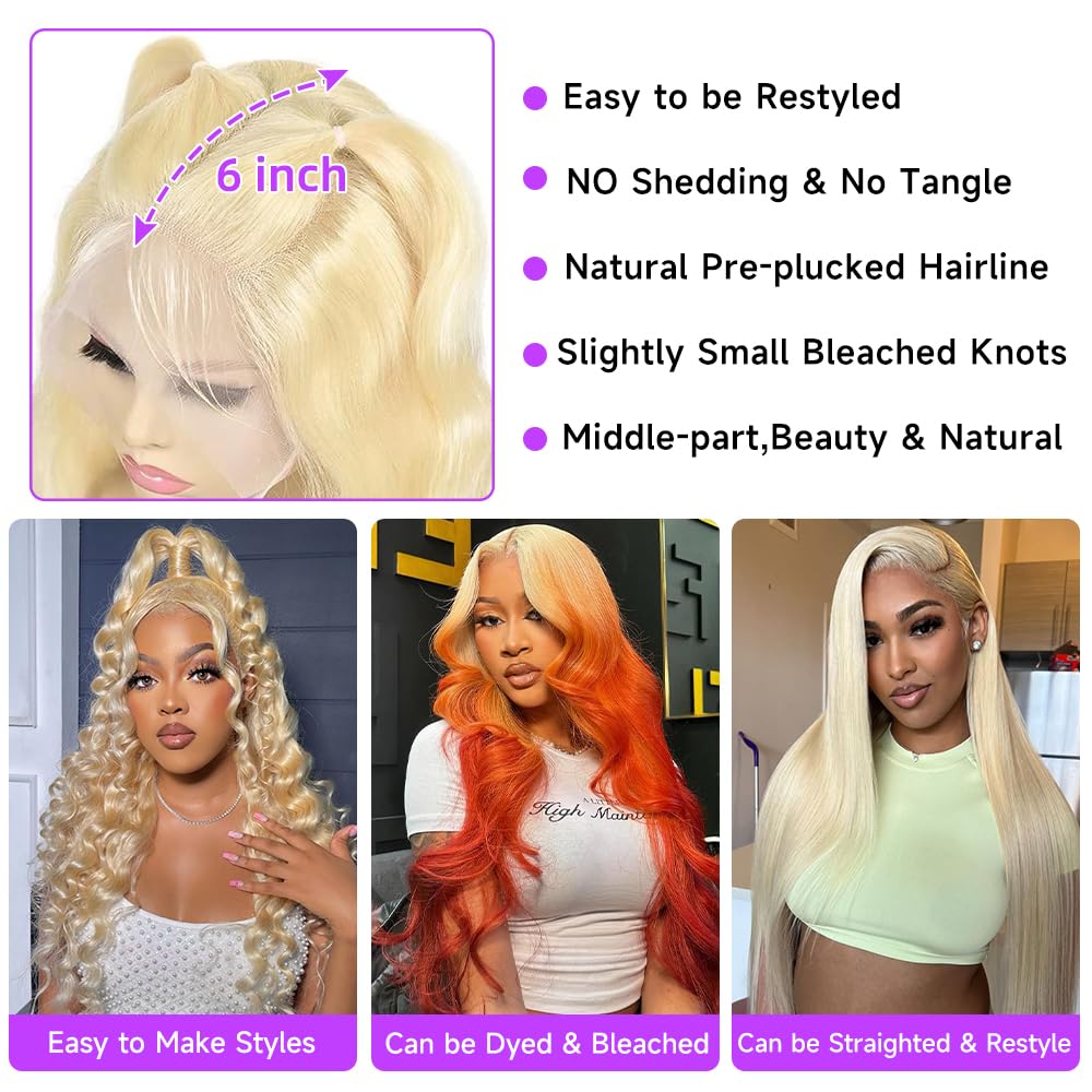 Avolo 613 Lace Front Wig Human Hair 13x6 Transparent Lace 613 Body Wave Lace Front Wig Human Hair Blonde Lace Front Wigs Human Hair Pre Plucked HD Lace Frontal Wig 180% Density 26 Inch