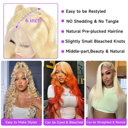 Avolo 613 Lace Front Wig Human Hair 13x6 Transparent Lace 613 Body Wave Lace Front Wig Human Hair Blonde Lace Front Wigs Human Hair Pre Plucked HD Lace Frontal Wig 180% Density 26 Inch