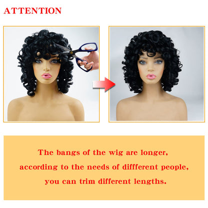 andromeda Curly Wigs for Black Women Soft Black Short Curly Wig with Bangs Afro Loose Curls Heat Resistant Synthetic Wig for African American Women (Black)