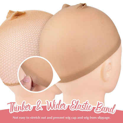 MORGLES 4Pcs Nylon Wig Caps with 2Pcs Mesh Net Wig Cap for Women Non Slip Lace Front Nude