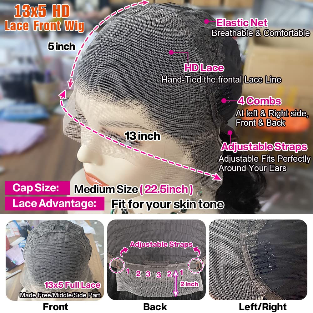 Yamikk Body Wave Lace Front Wigs Human Hair Pre Plucked 180% Density 13x5 Hd Lace Frontal Human Hair Wigs For Women 22 Inch