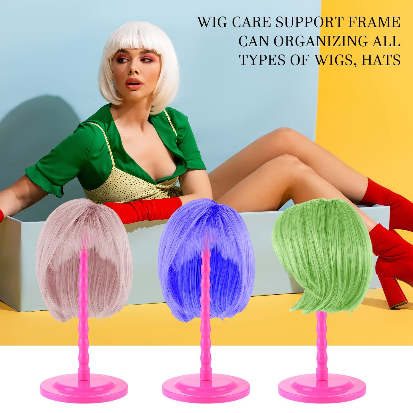 8 Pieces Wig Head Stand for Multiple Wigs Mannequin Head 13.8 Inch Portable Hat Display Stand Travel Wig Holder for Styling Non Slip Stable DIY Practice Hat Holder(Rose Red)