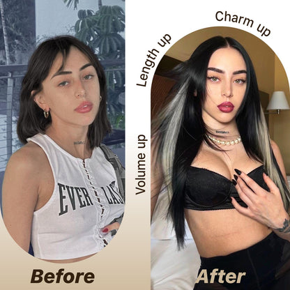 BrownBomb Black Blond Skunk Stripe Wear and Go Glueless Wigs Pre Plucked Pre Cut for Beginners Synthetic Lace Front Wigs With Bangs Long Straight layered Wigs Highlights 26 Inch 3 Seconds to Wear